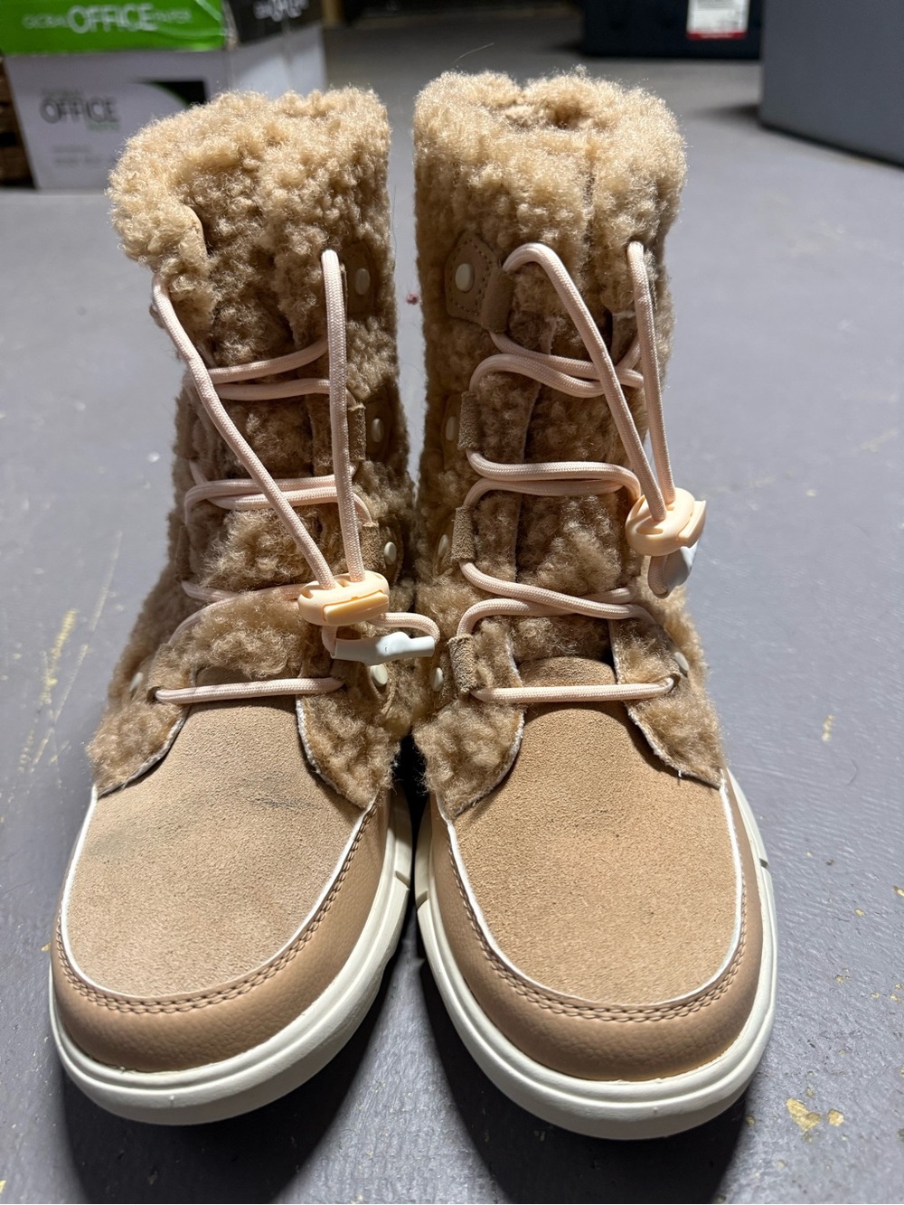 Sorel Women’s Tan Faux-Shearling Winter Lace-Up Boots
